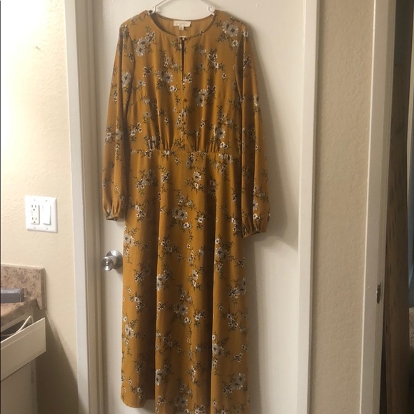 SOLD❗️Skirt Society• Rebecca Floral Mustard Dress• - Picture 4 of 5